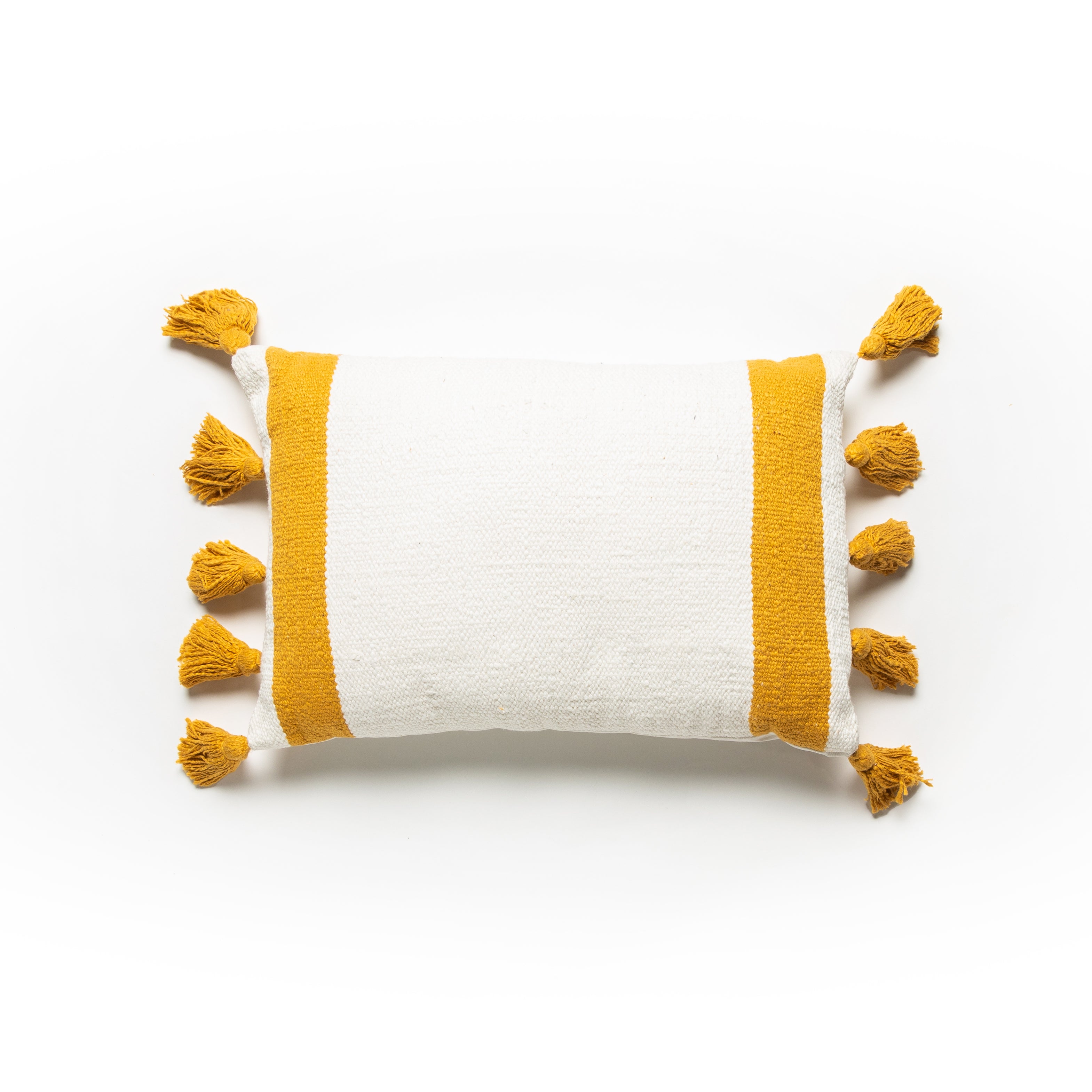 Tassel Cushion - White/Mustard