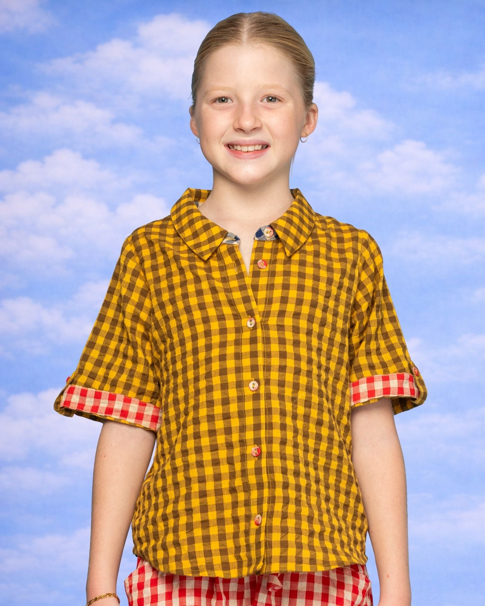 Kids Keiko Shirt - Mustard Seersucker