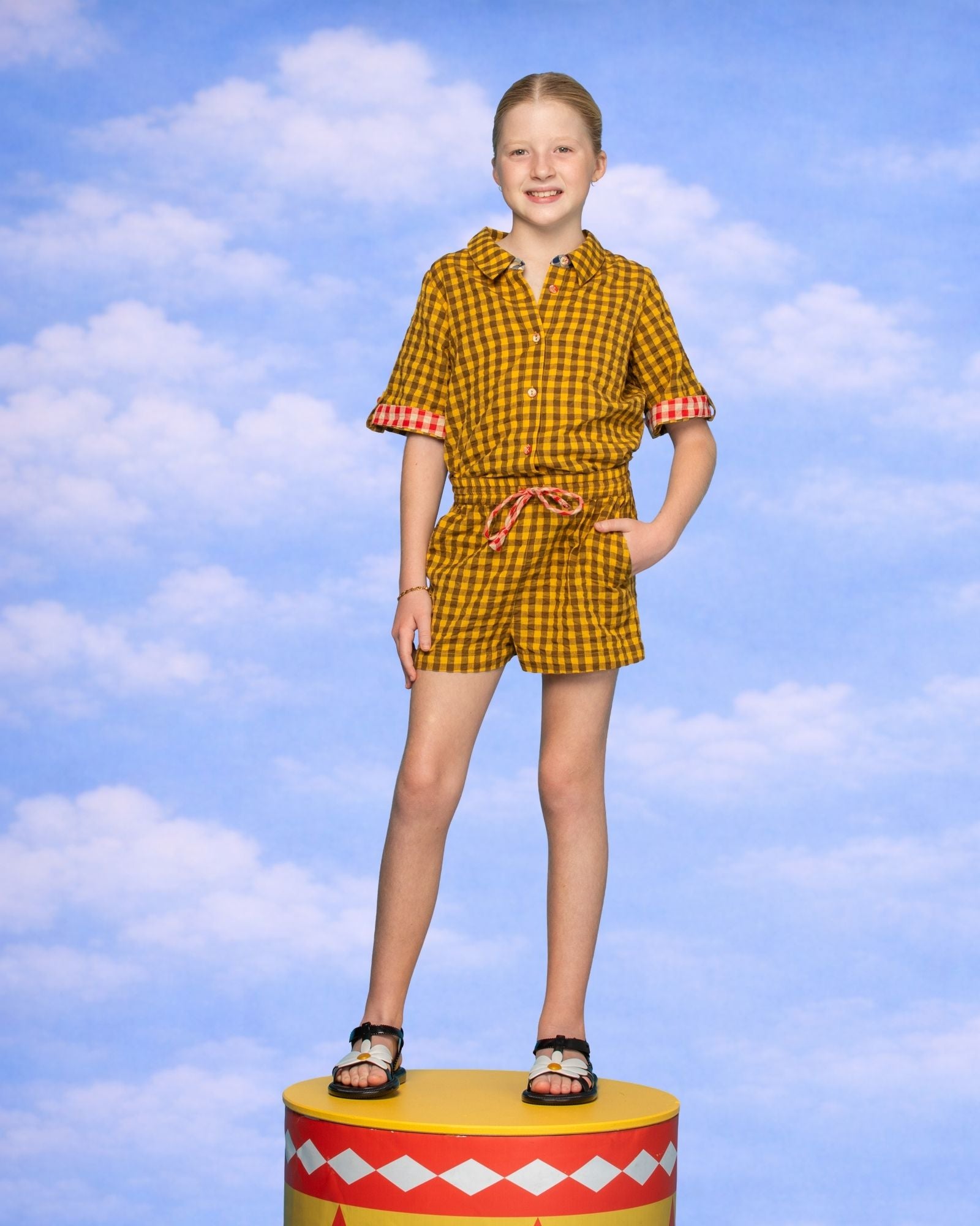 Kids Keiko Short - Mustard Seersucker