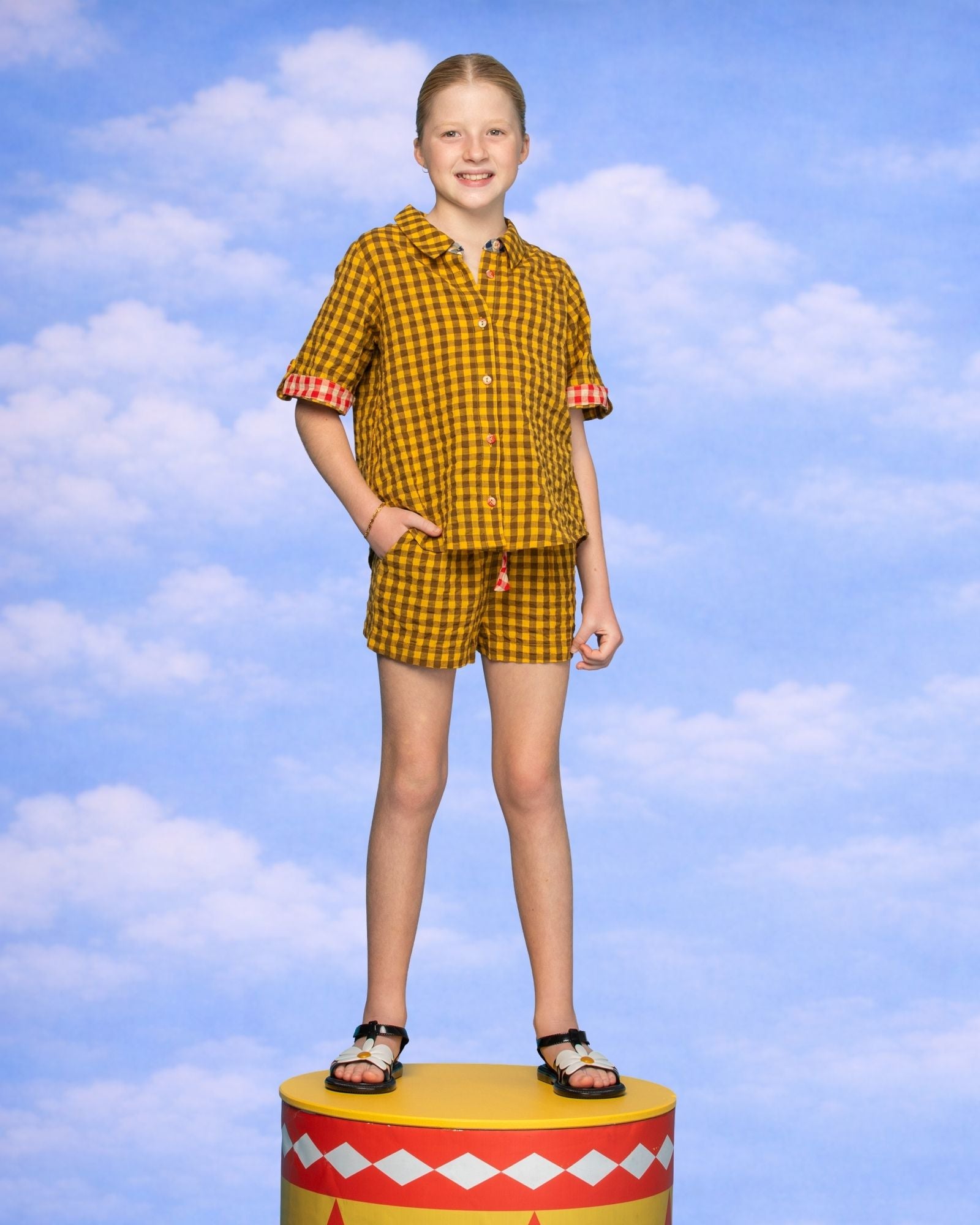 Kids Keiko Shirt - Mustard Seersucker