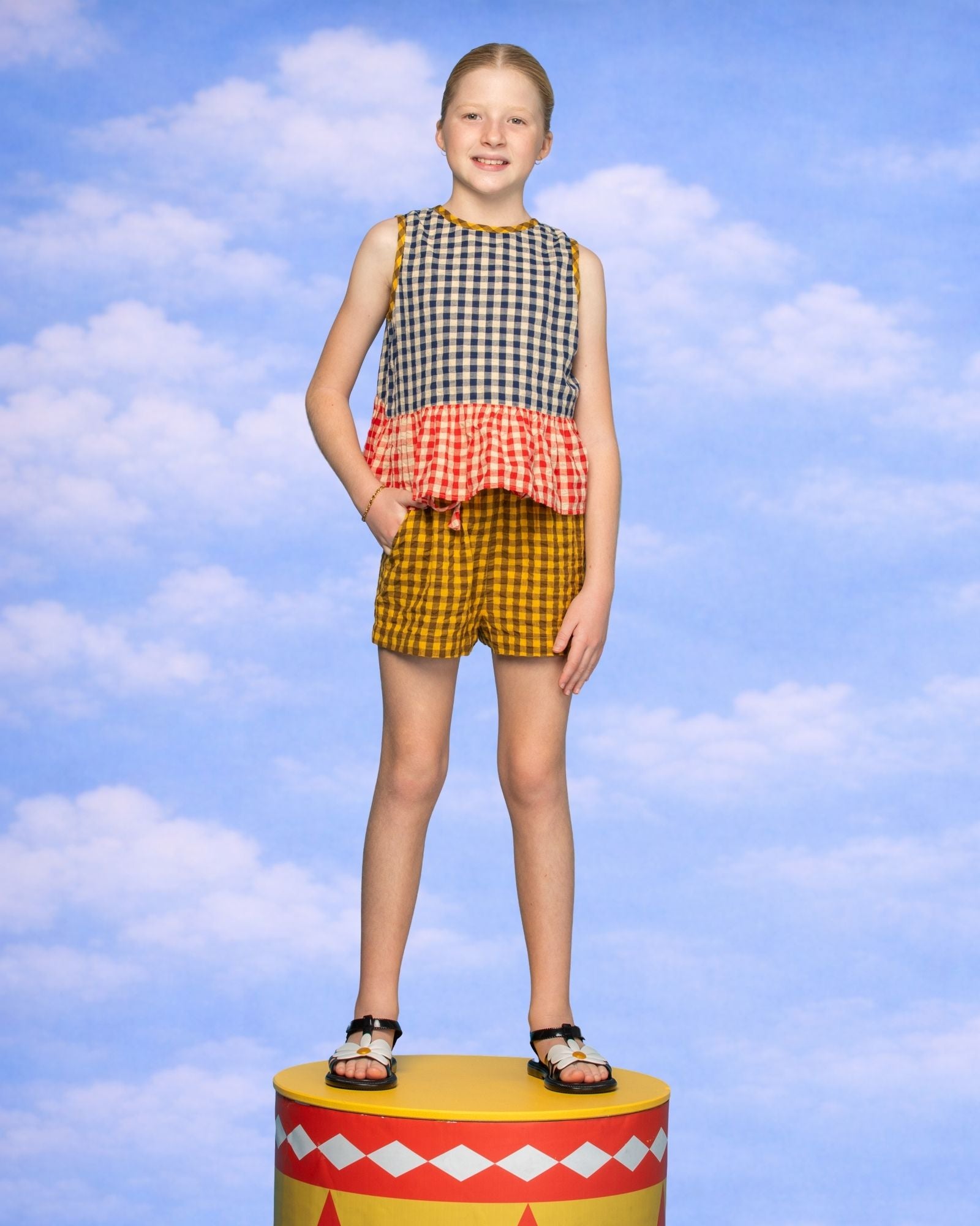 Kids Keiko Short - Mustard Seersucker