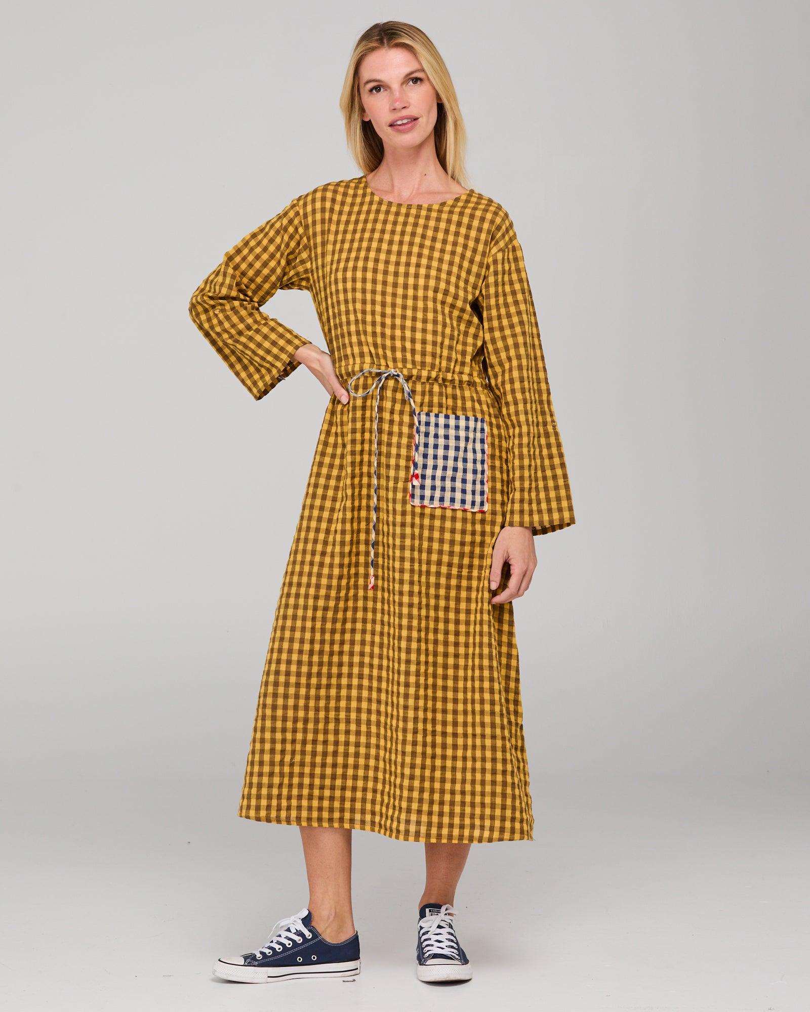 Akari Dress - Mustard Seersucker