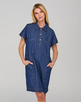 Fumiko Dress - Dark Denim Contrast Stitching