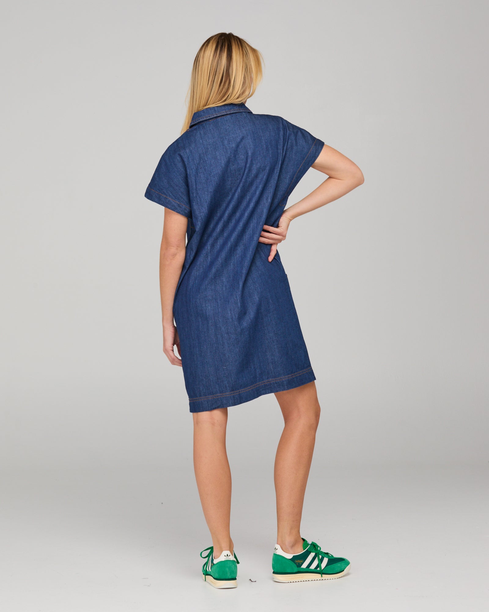 Fumiko Dress - Dark Denim Contrast Stitching