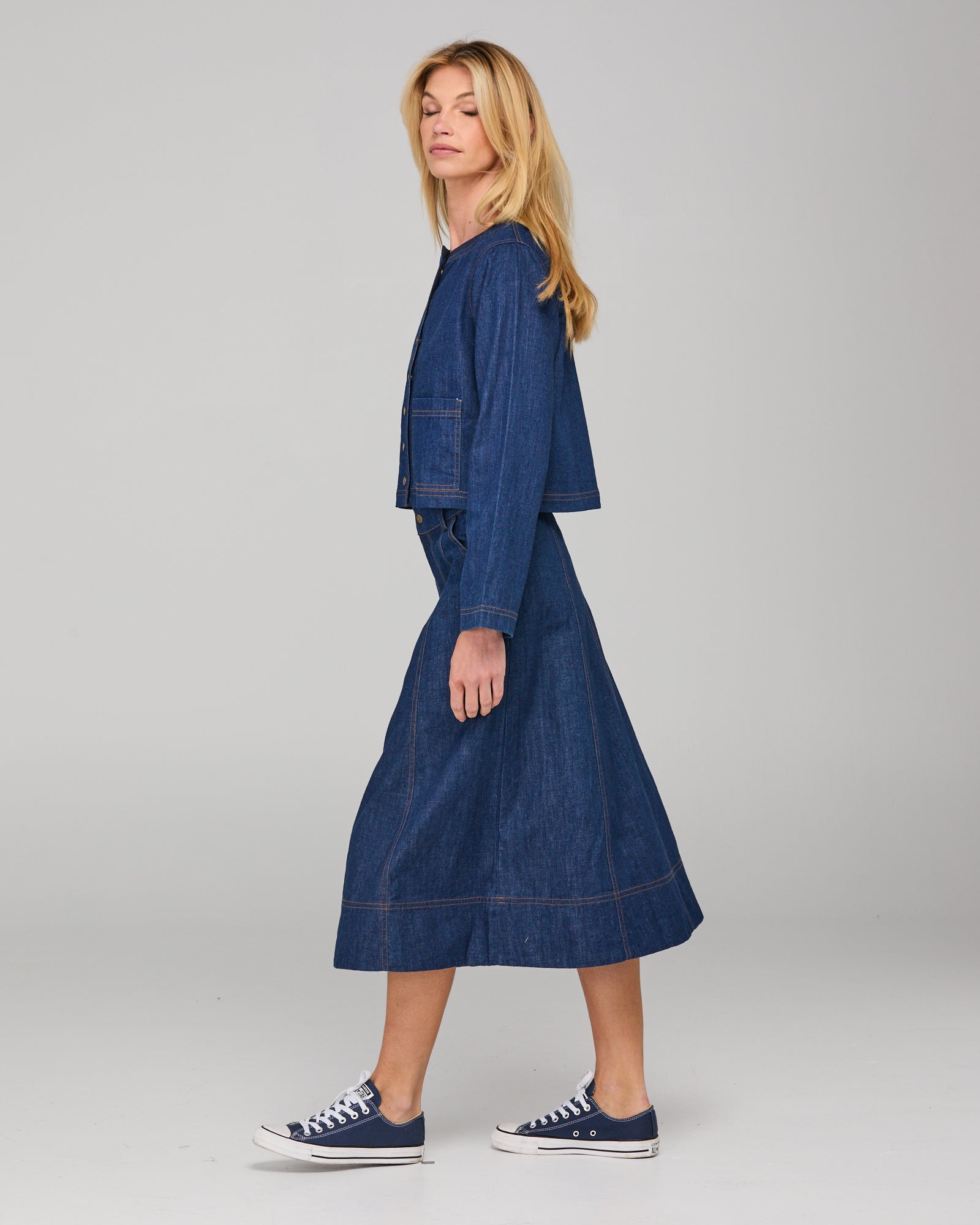 Fumiko Skirt - Dark Denim Contrast Stitching