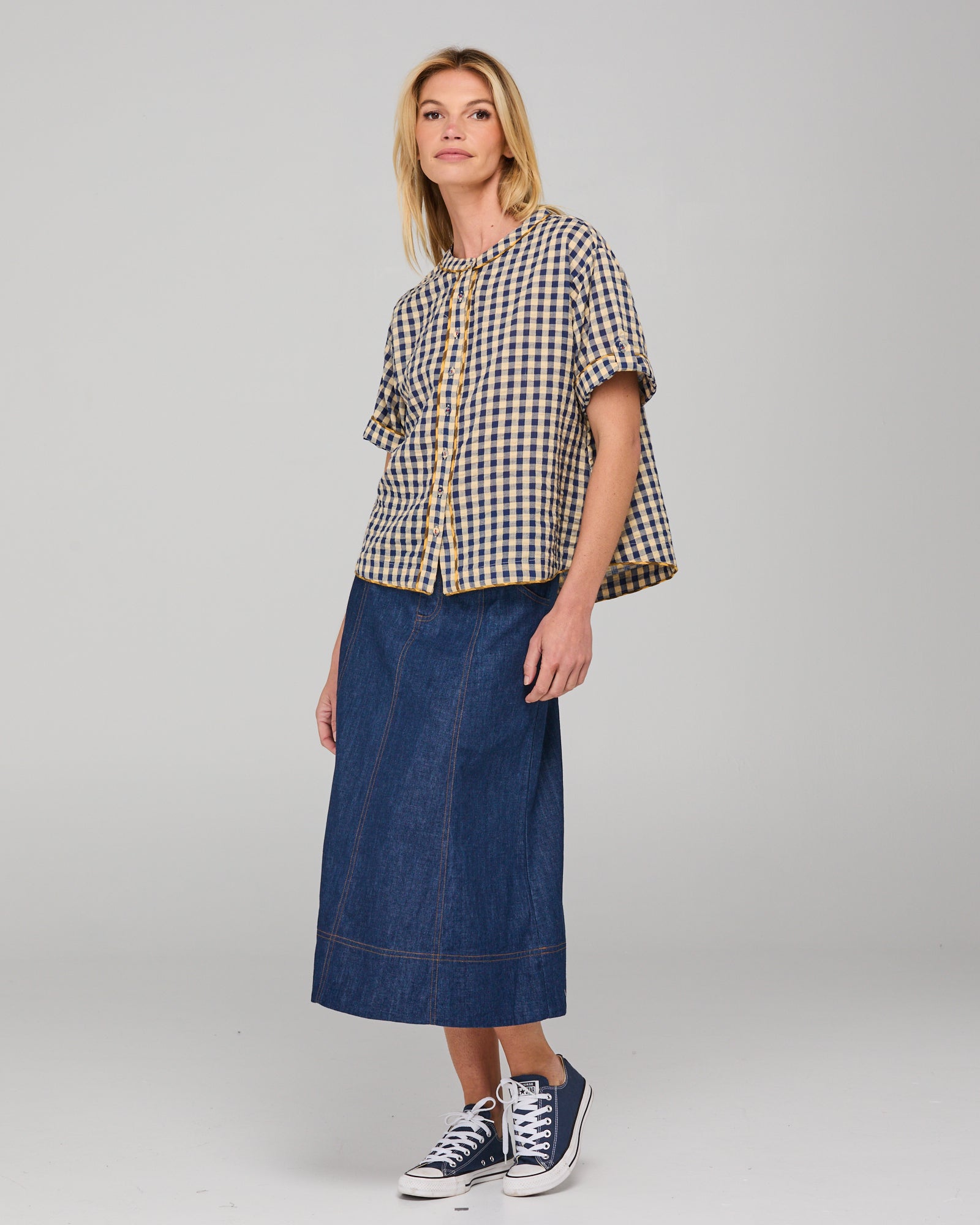 Fumiko Skirt - Dark Denim Contrast Stitching