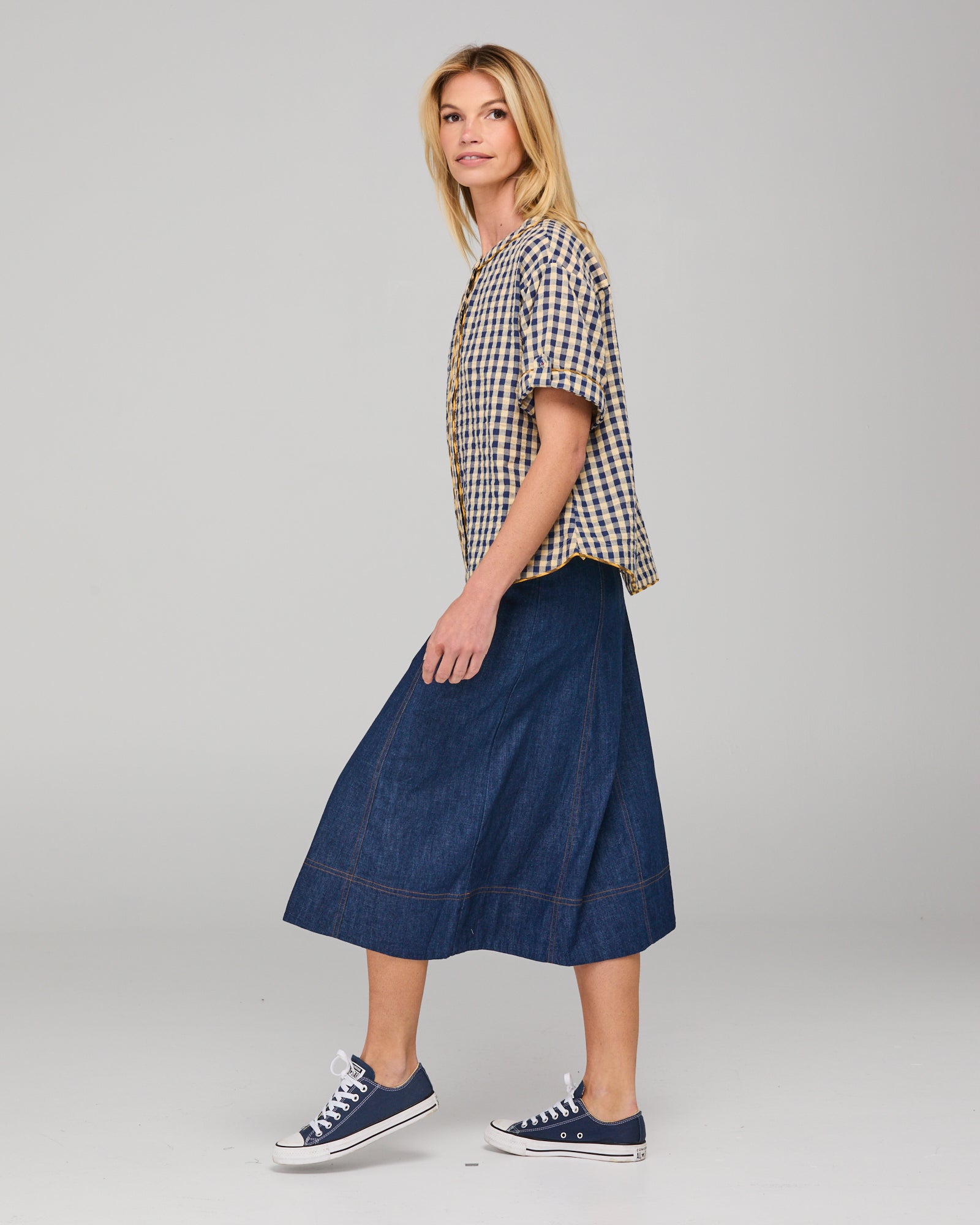 Fumiko Skirt - Dark Denim Contrast Stitching