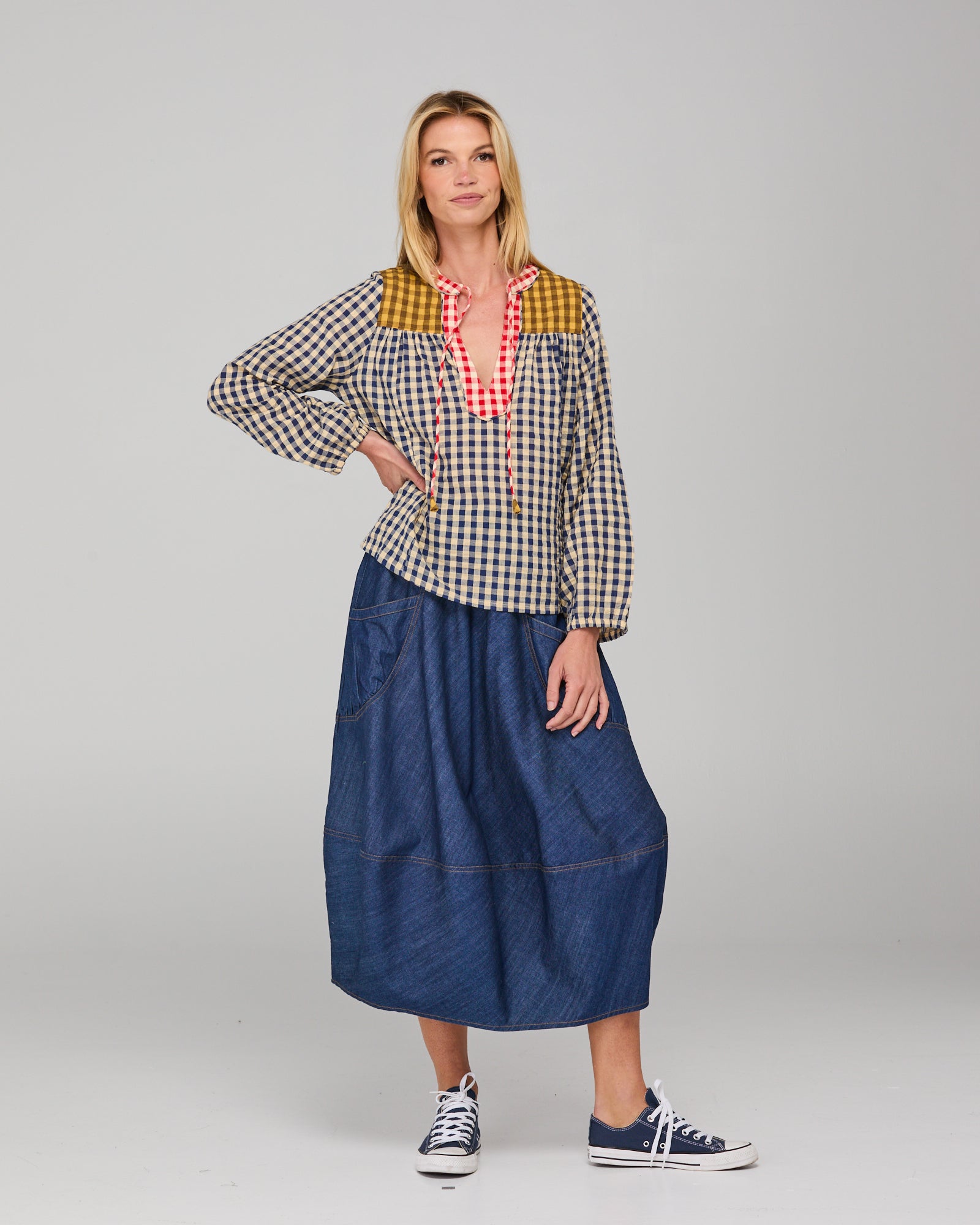 Guru Skirt - Dark Denim Contrast Stitching