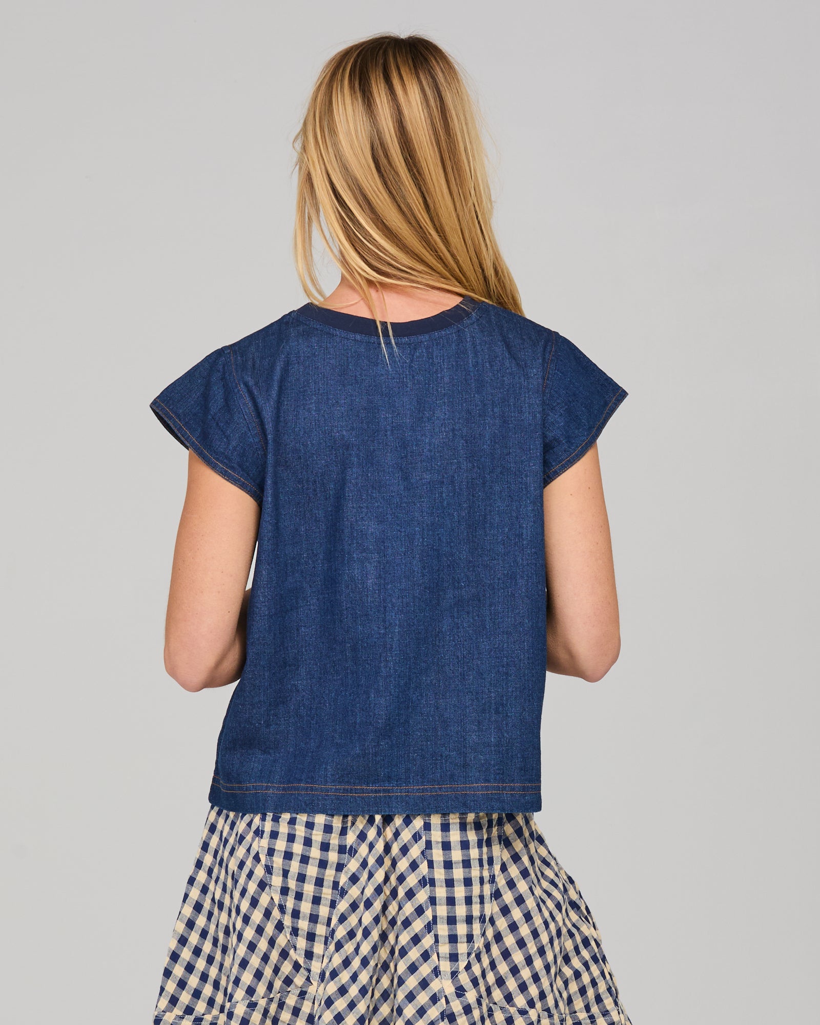 Leaf Top - Dark Denim Contrast Stitching