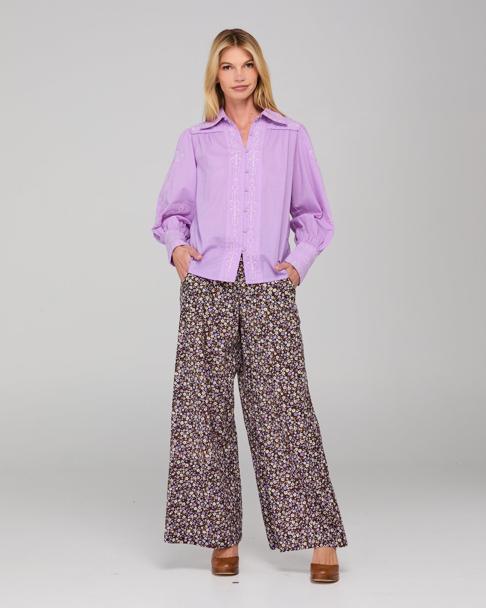 Yuna Shirt Embroidered  - Purple