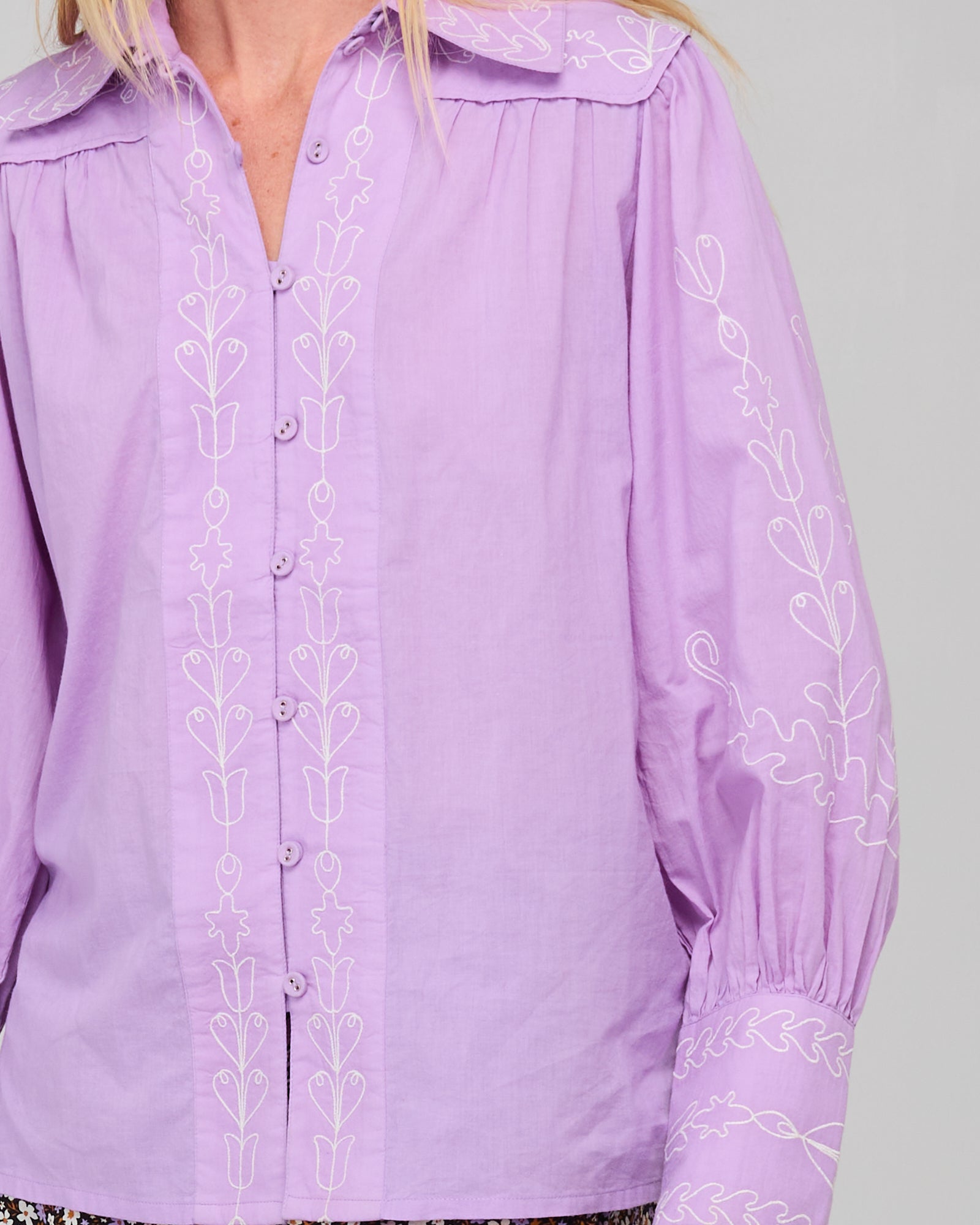Yuna Shirt Embroidered  - Purple