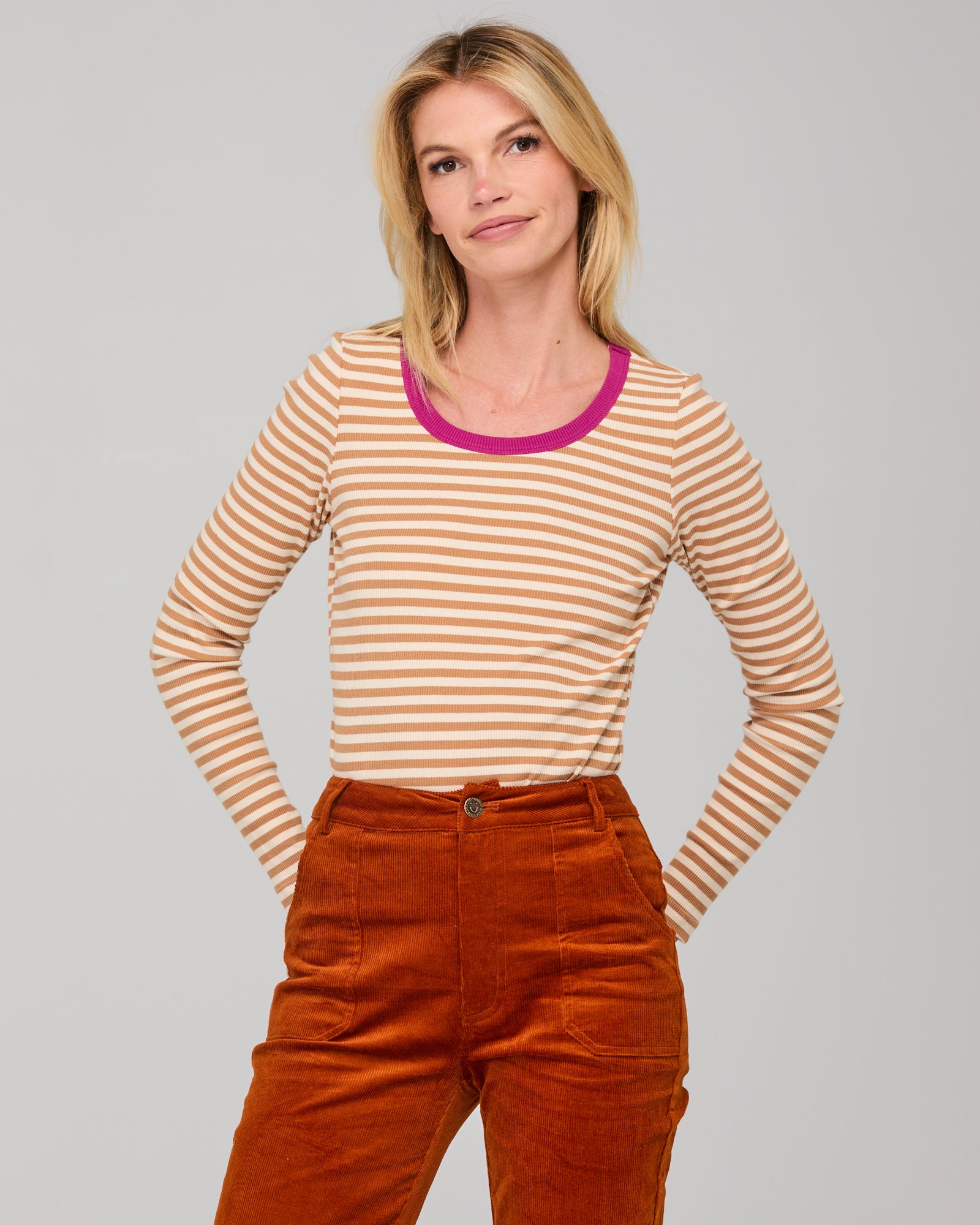 Bellissimo L/S Top - Caramel/Cream Stripe