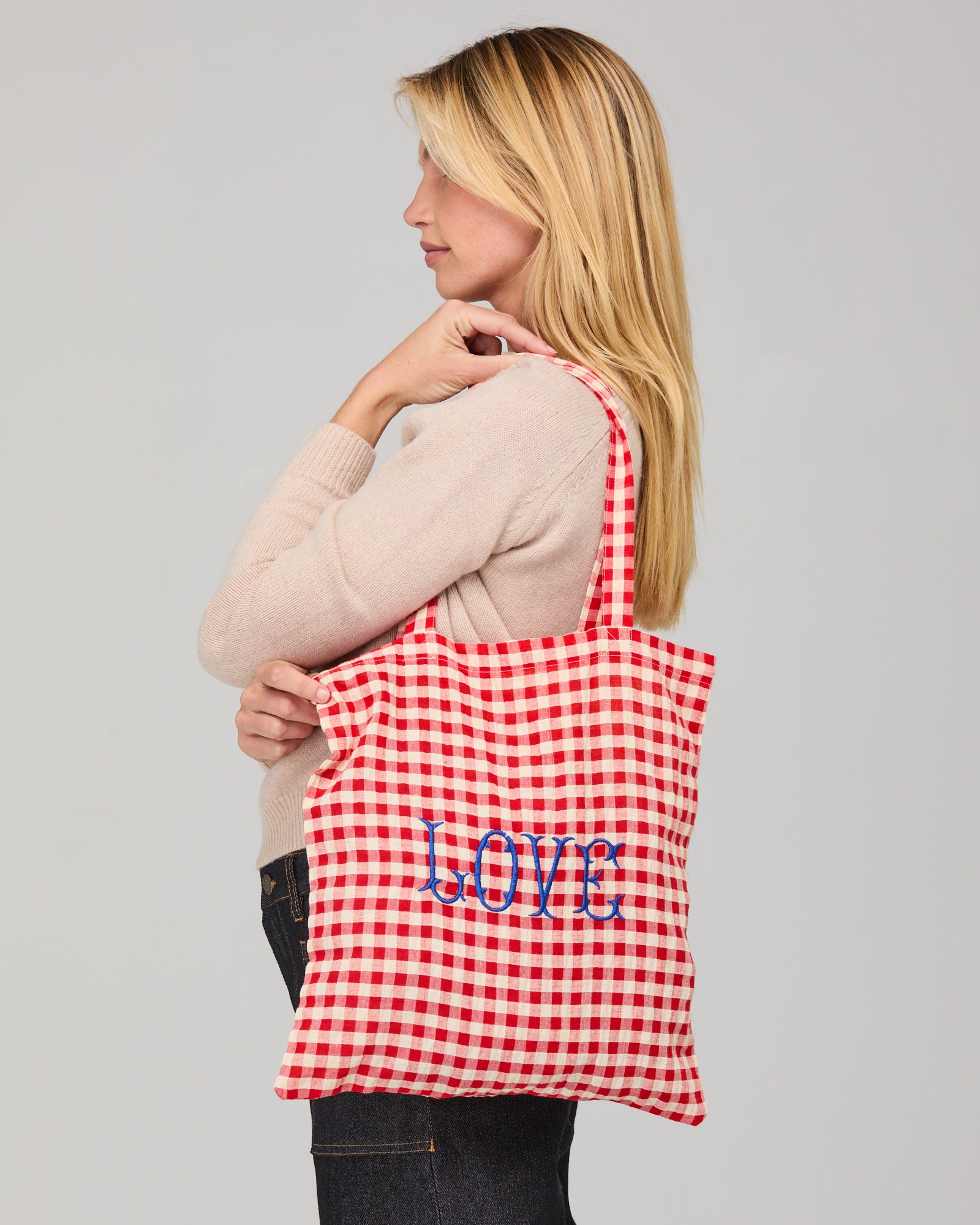 Love Tote - Red Seersucker