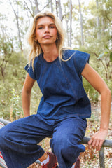 Leaf Top - Dark Denim Contrast Stitching