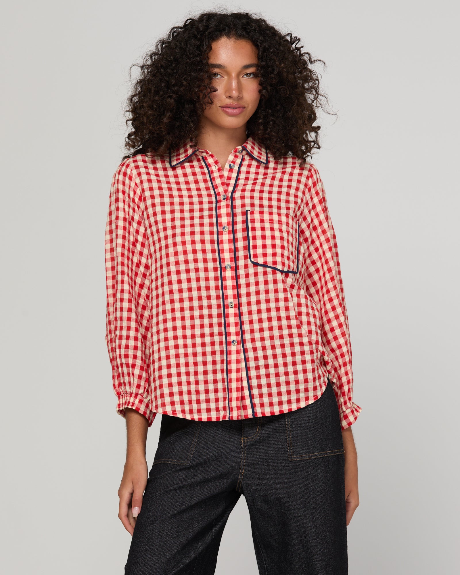 Mizuki Shirt Red - Red Seersucker