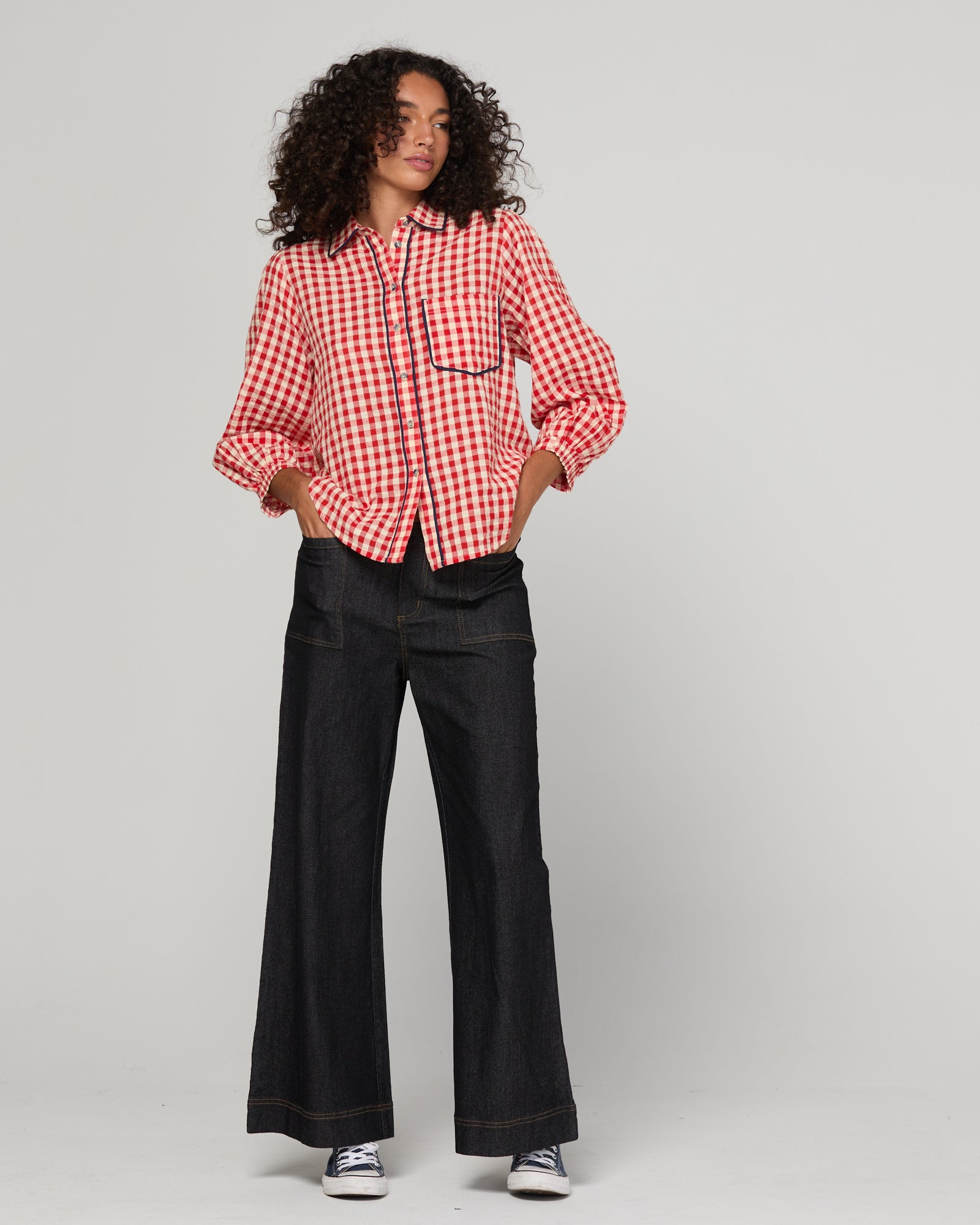 Mizuki Shirt Red - Red Seersucker