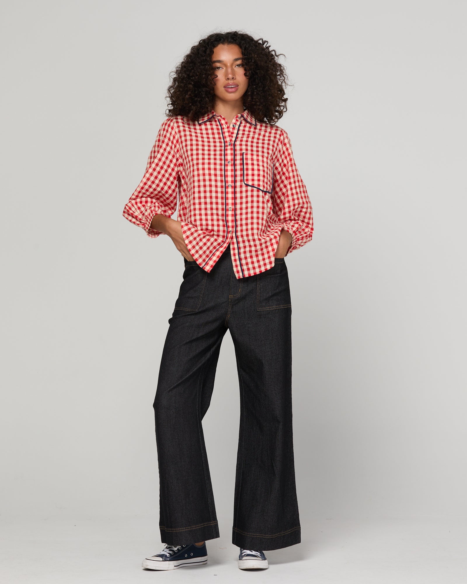 Mizuki Shirt Red - Red Seersucker