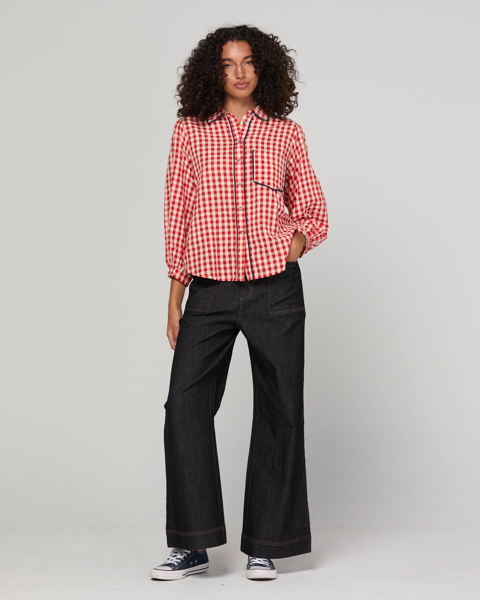 Mizuki Shirt Red - Red Seersucker