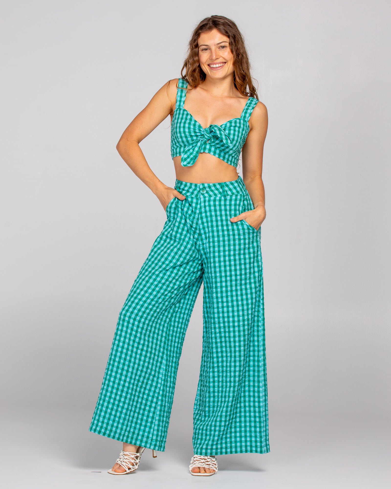 Lottie Pant - Green Seersucker