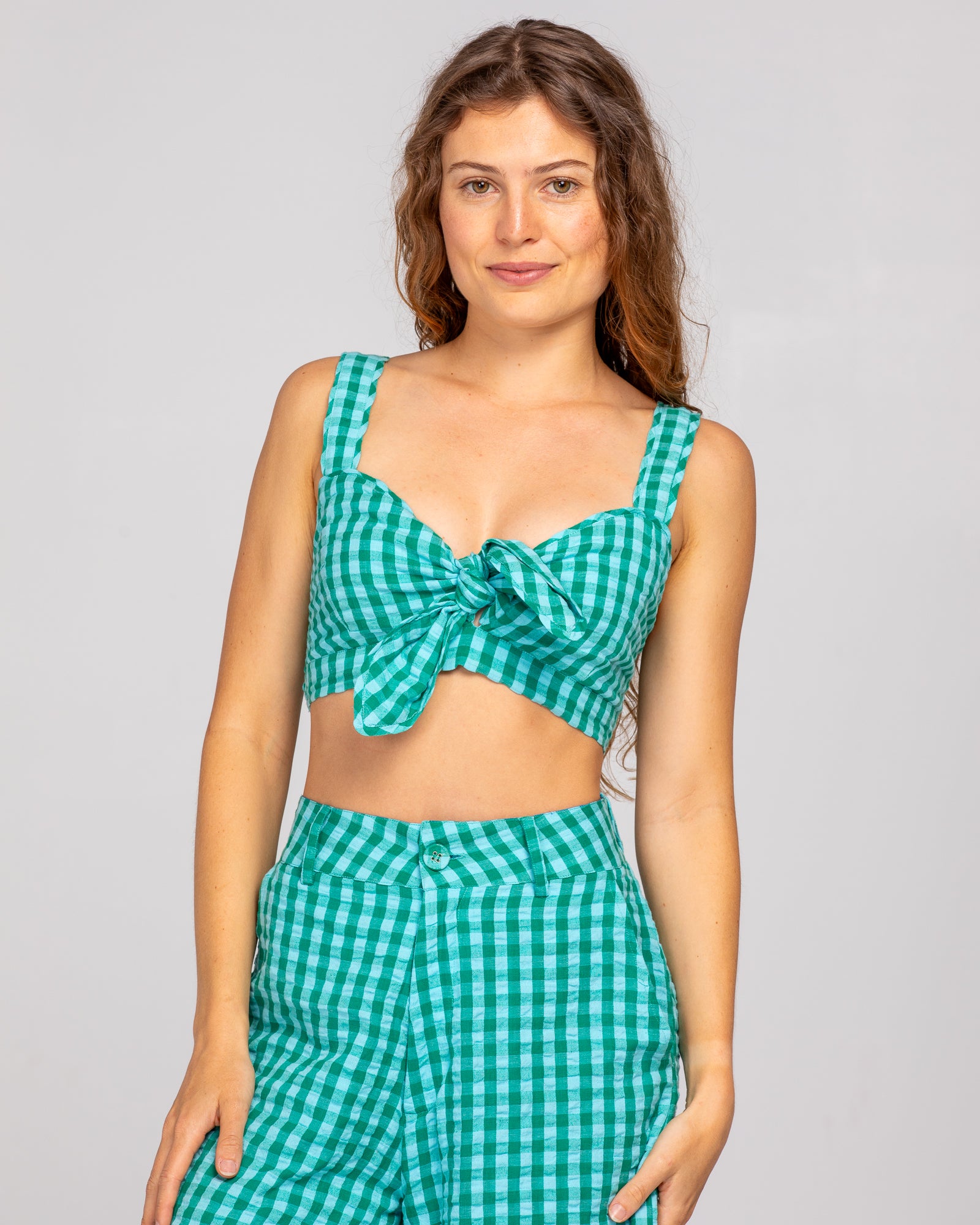 Juno Crop - Green Seersucker