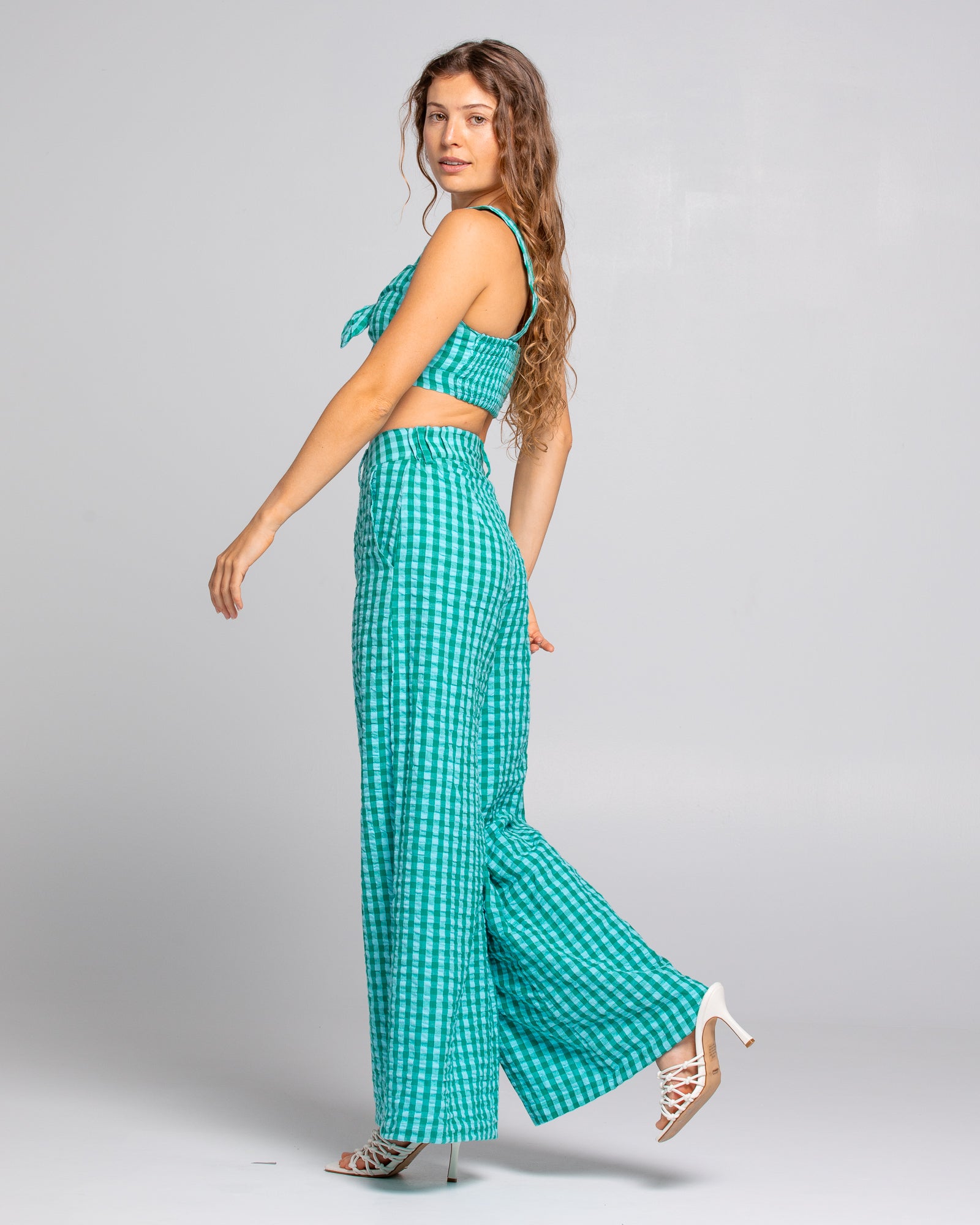 Lottie Pant - Green Seersucker