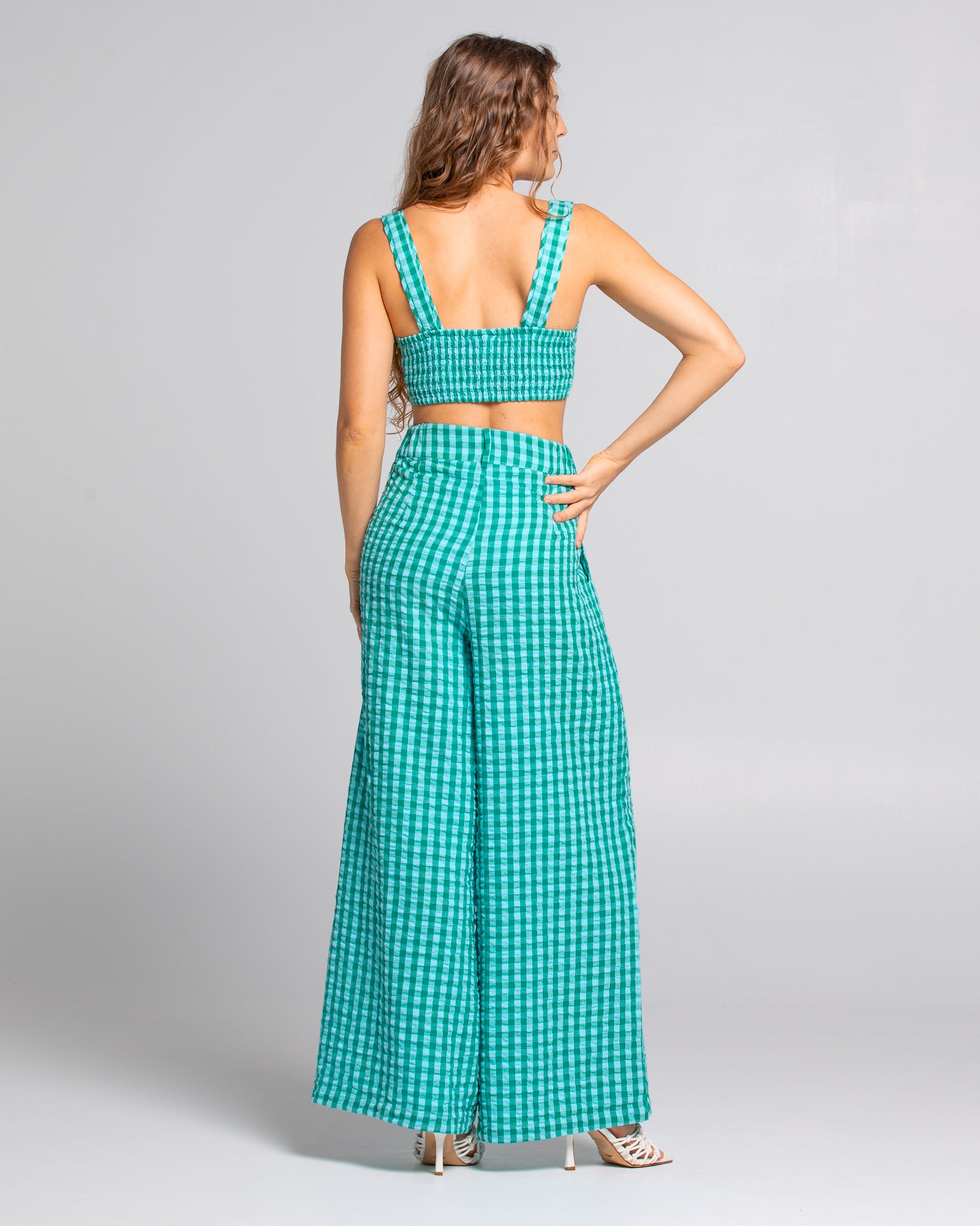 Lottie Pant - Green Seersucker