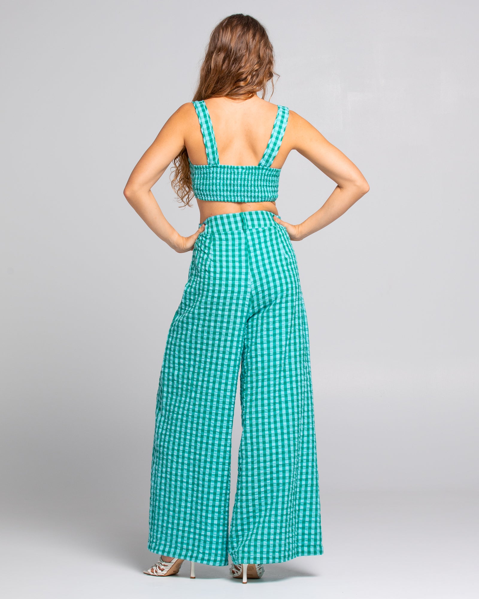 Juno Crop - Green Seersucker