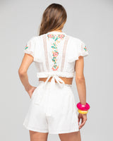 Bella Wrap Top - White Multi