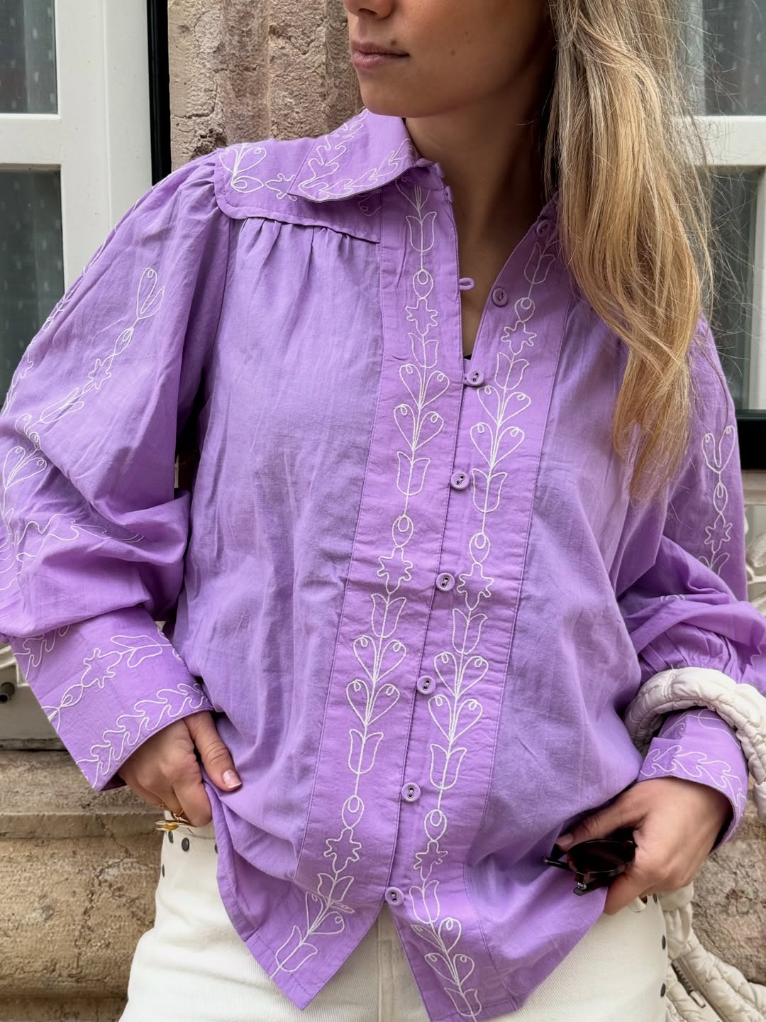 Yuna Shirt Embroidered  - Purple