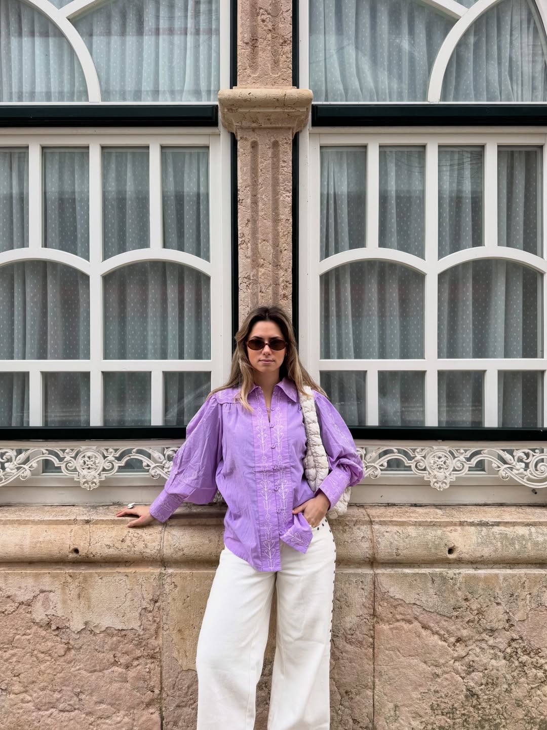 Yuna Shirt Embroidered  - Purple